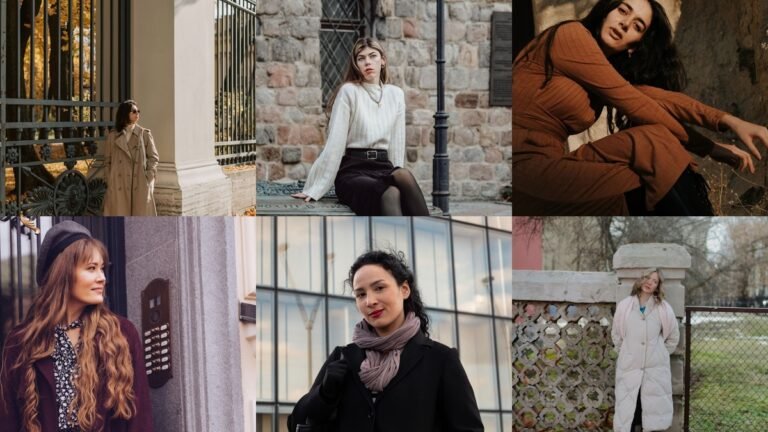 Collage of winter outfits for women over 40 with coats knits and boots